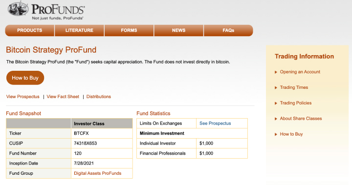 資產管理公司 ProFunds 推出美國第一檔公開發行的比特幣共同基金