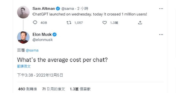 OpenAI 執行長：ChatGPT 的用戶數突破百萬，未來將以某種形式將其貨幣化
