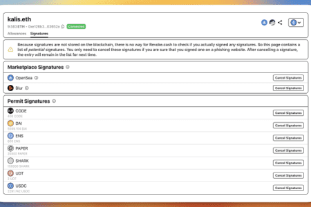Revoke.cash 推出簽名儀表板，支援用戶查看並取消可疑簽名