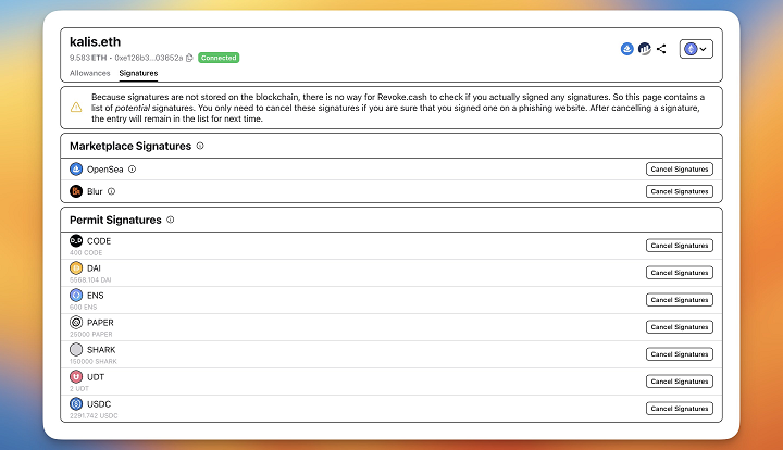 Revoke.cash 推出簽名儀表板，支援用戶查看並取消可疑簽名