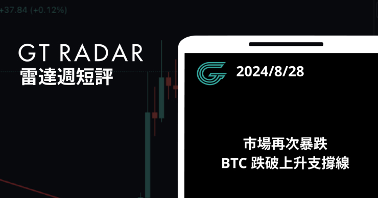 GT Radar 雷達週報 8/28：市場再次暴跌，BTC 跌破上升支撐線