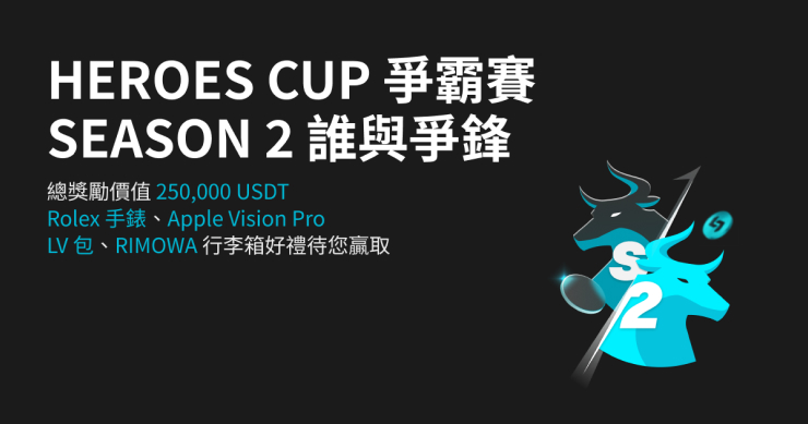 Bitget 宣布 HEROES CUP 交易賽第二彈開啟！高額獎池與勞力士、Apple Vision Pro 等大獎等你贏取